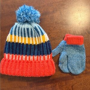 Colorful Striped Knit Hat and Mittens Set